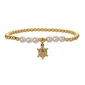 Elegante bracciale di perle dorate con ciondolo a tartaruga con gemme colorate - Ciondolo Tartaruga in Zirconia Colorata Dorato
