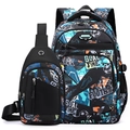 2-piece set of black football themed backpack and crossbody chest bag for students - Backpack + Chest Bag / Green Football