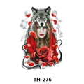 Waterproof tattoo sticker TH-276 featuring a wolf head, woman portrait and red roses - Th-276 / 210*148mm