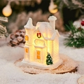 White LED Christmas toyshop miniature with snow glitter on a wooden base - Snow House E
