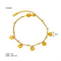 Bracelet de cheville en acier plaqué or 18K avec pendentifs martelés de 8mm et chaîne d'extension - Chaîne 5 Pendentifs Ronds Martelés (YYA023037)
