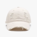 Distressed cream white cotton baseball cap with vintage frayed holes in American style - Adjustable / Beige(25A266)