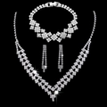 Sparkling silver plated rhinestone bridal jewelry set with necklace bracelet and earrings - 692+782 3-Piece Set / Silver