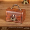 Vintage wooden jewelry box in distressed yellow with traditional lock and handle - Distressed Yellow - Xilinmen Lock