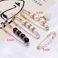 Set of four gold waist cincher pins with pearls and black beads in 5.8cm and 3.8cm - Metal Pearl Rhinestone Set