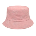 Dettaglio del cappello alla pescatora rosa in cotone con ricami di funghi ad alta densità - M (56-58cm) / Rosa