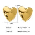Dettaglio di orecchini a cuore placcati oro 18K con finitura PVD e dimensioni di 27mm - Cuore 3D Medio (SE010108)