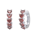 Elegant S925 sterling silver hoop earrings with heart-shaped red zircon gemstones - Red Heart Row Hoop (APE63-P-R) / Red