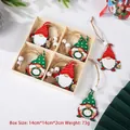 Set of 6 festive painted wooden Christmas gnomes in a box with strings and beads - Set B - 4 Grid 12Pcs Gnome Pendants