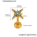 Golden titanium alloy star piercing stud with blue zircon inlay and technical dimensions - Gold Lip Stud (T026)