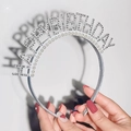 Cerchietto Happy Birthday in argento con strass e perle per decorazione di compleanno - Cerchietto con Strass e Perle Colorate