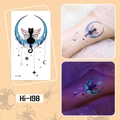 Luminous Halloween tattoo sticker featuring a black cat on a blue moon with Hi-198 design - Hi-198 Moon Winged Cat