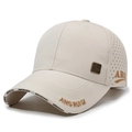 Beige breathable mesh baseball cap with ANGRUIQI embroidery and metal logo detail - Light Beige