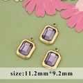 Rectangle purple gemstone pendant with gold metal edge, 11.2mm by 9.2mm charm for jewelry - ME1409 Rectangle Gold Purple Gem / 1 Piece