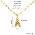 Collana in acciaio inossidabile placcato oro 18k con ciondolo lettera A con cristalli - Lettera A (Catena Inclusa)