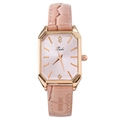 Fashionable women's square quartz watch with rose gold case and pink faux leather strap - Pink