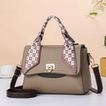 Khaki pebbled leather tote bag with silk scarf and gold twist lock closure - Khaki