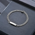 Classic silver stainless steel Cuban link bracelet with rectangular ID tag for men - 1.4 (34x6mm Plate/5mm Width/20cm Length)