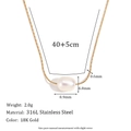 Collier minimaliste en acier inoxydable plaqué or 18 carats avec perle blanche élégante - Chaîne Fine Perle Artificielle Minimaliste - Or