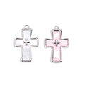 Macro detail of silver cross pendants with white and pink pearlescent inlay finish - 12# Silver White Enamel