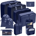 9-piece dark blue waterproof travel organizer set for clothes and toiletries - Toiletry & Cosmetic 10-Piece Set / Navy Blue