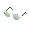 Retro round pet sunglasses with gold metal frame and light green lenses for dogs - Yellow Reflective Round