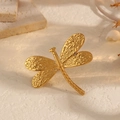Adjustable golden stainless steel dragonfly ring with a detailed textured wing finish - Dragonfly Style (J1203-1)