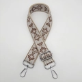 Adjustable beige ethnic style bag strap with brown Damascus pattern and silver hardware - Beige Coffee Silver Hook