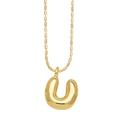 Polished gold initial U balloon pendant necklace with delicate bead chain style - Letter U