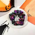 Halloween scrunchie with colorful skulls and stars pattern on black satin fabric - Colorful Skull / Small Size