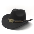 Chapeau de cowboy en feutre noir avec bandeau en cuir et emblème tête de taureau vintage - M (56-59cm) / Noir