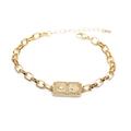 Bracciale hip hop dorato con ciondoli rettangolari in zircone e motivi sole e fulmine - B0095 Lampo + Sole / Oro