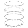 Silver-finish headband set with sparkling rhinestones and elegant faux pearls for hair - 4-Piece Set Silver