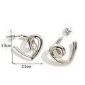 Minimalist silver twist heart drop earrings in stainless steel with 2.2cm width dimensions - ER-1070/Heart/Silver