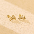 Elegant gold crown ear studs featuring marquise-cut zircon with secure screw ball back - Golden Color (White Zirconia)
