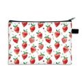 Pink strawberry print waterproof cosmetic bag with watercolor leaves and black zipper - Watercolor Style Red Strawberry (06)