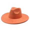 Detail view of orange suede wide brim fedora hat showing textured felt material - M (56-59cm) / Orange Suede