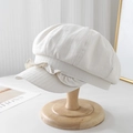 Chapeau nuage octogonal en lin respirant avec bord à volants sur socle en bois - M(56-58cm) / Beige (80854 Couleur Unie)