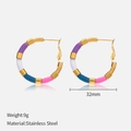 32mm colorful enamel stainless steel earrings with 18K gold plating for women - Colorful
