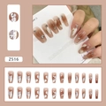 Faux ongles dégradés marron chocolat avec strass en cœur et kit complet de 24 pièces inclus - Z516 Rose Cannelle Brun (Version avec Colle)