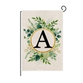 Garden flag with leaf wreath and letter A on black metal stand for outdoor decoration - Letter A