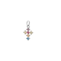 Silver cross pendant featuring colorful gemstones and a polished bale for DIY necklaces - Multicolor Gemstone Cross (3#) / White Gold