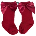 Vibrant red knee-high baby socks with large decorative satin ribbon bows for girls - Large Bow (Red Socks)