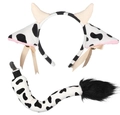 Set costume da mucca con cerchietto orecchie maculate e coda in morbido peluche - Set Mucca 2 Pezzi