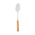 White silicone spatula with ergonomic wooden handle and hanging hole for kitchen cooking - Spatula