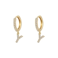 Chic gold-plated hoop earrings featuring a sparkling pave set letter Y alphabet pendant - Letter Y / Gold
