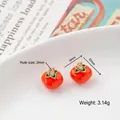 Fruit themed persimmon alloy pendant with green leaf detail for DIY jewelry making - 46# Persimmon