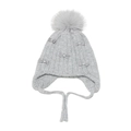 Detalle del gorro de punto gris para niñas con pompón y lazos de pedrería - M(52-54cm) / Gris
