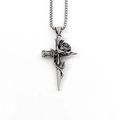 Hip hop style silver cross necklace with entwined rose pendant on a sturdy box chain - Xl0135* Chain Length 60cm