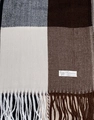 Plaid cashmere shawl in ivory and brown tones with fringe edges and soft texture - Coffee